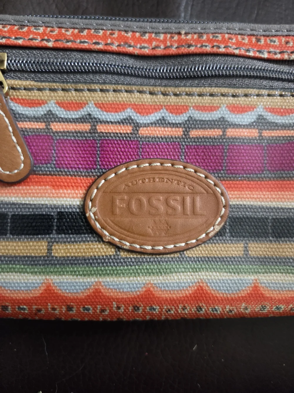 Fossil Orange, Pink & Gray Striped Card Holder